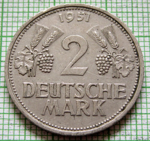 GERMANY POST-WWII FEDERAL REPUBLIC 1951 D 2 DEUTSCHE MARK km# 111 one year type