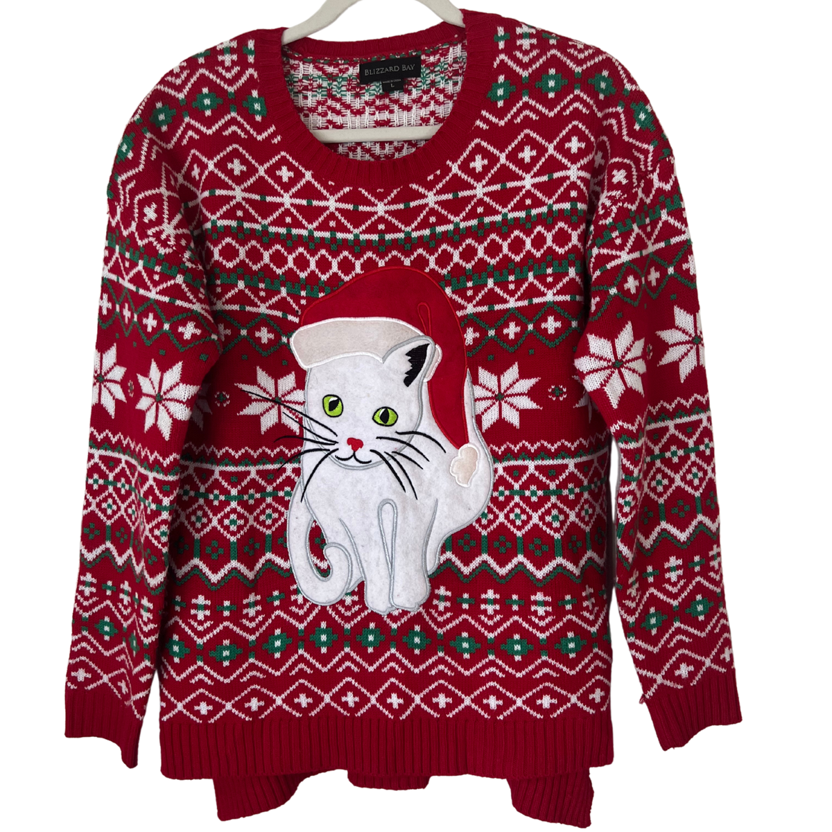 Blizzard Bay Christmas Sweater Cat Ornaments Women's Size Large Red White  Green