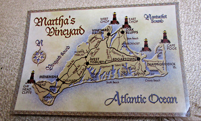 Martha's Vineyard MA-Massachusetts, Greetings, Vineyard Map, Vintage Postcard