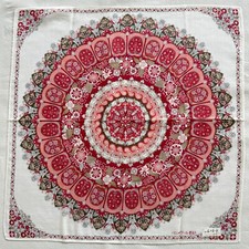 VTG Japan Handkerchief White Cotton Red Medallion Floral Pattern Art Hanky 16"
