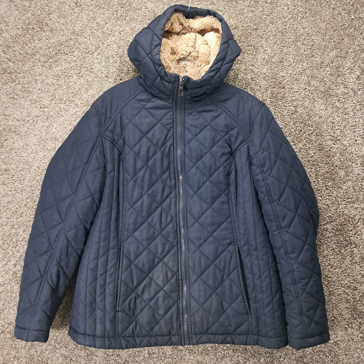 HFX Women's Faux Fur Lined Jacket Hood Full Zip Blue X-Large