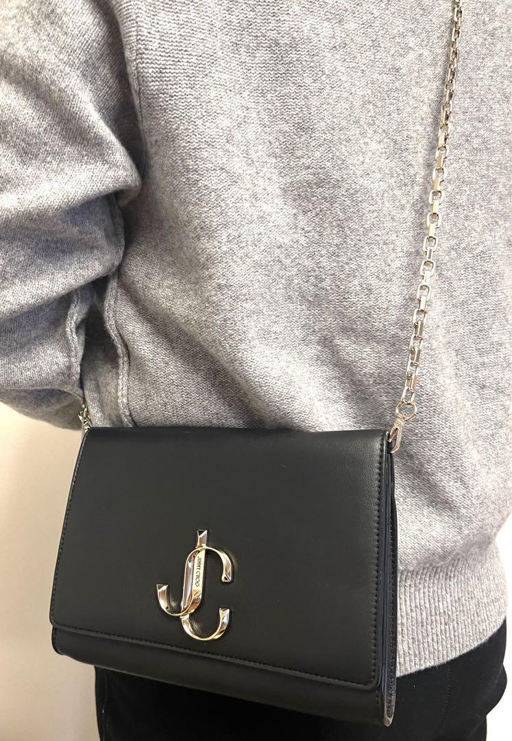 Jimmy Choo Varenne 2-Way Chain Shoulder Bag Black Gold Jimmy Choo Varenne 2-Way Chain Shoulder Bag Black Gold