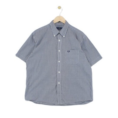 Vintage Fred Perry Karohemd Herren Größe L Blau Kurzarm Button-Down