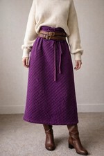 Vintage Quilted Corduroy Maxi Skirt Purple High Waist Belted Sz 3 Prairie Boho