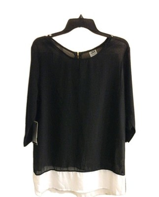 Jonathan Martin Blouse Women's size large Sheer Black white trim Casual NWT 