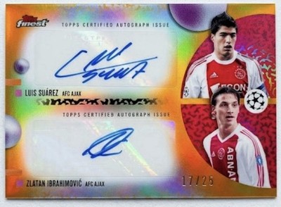 2026 TOPPS FINEST LUIS SUAREZ ZLATAN IBRAHIMOVIC DUAL AUTO ORANGE REFRACTOR /25!