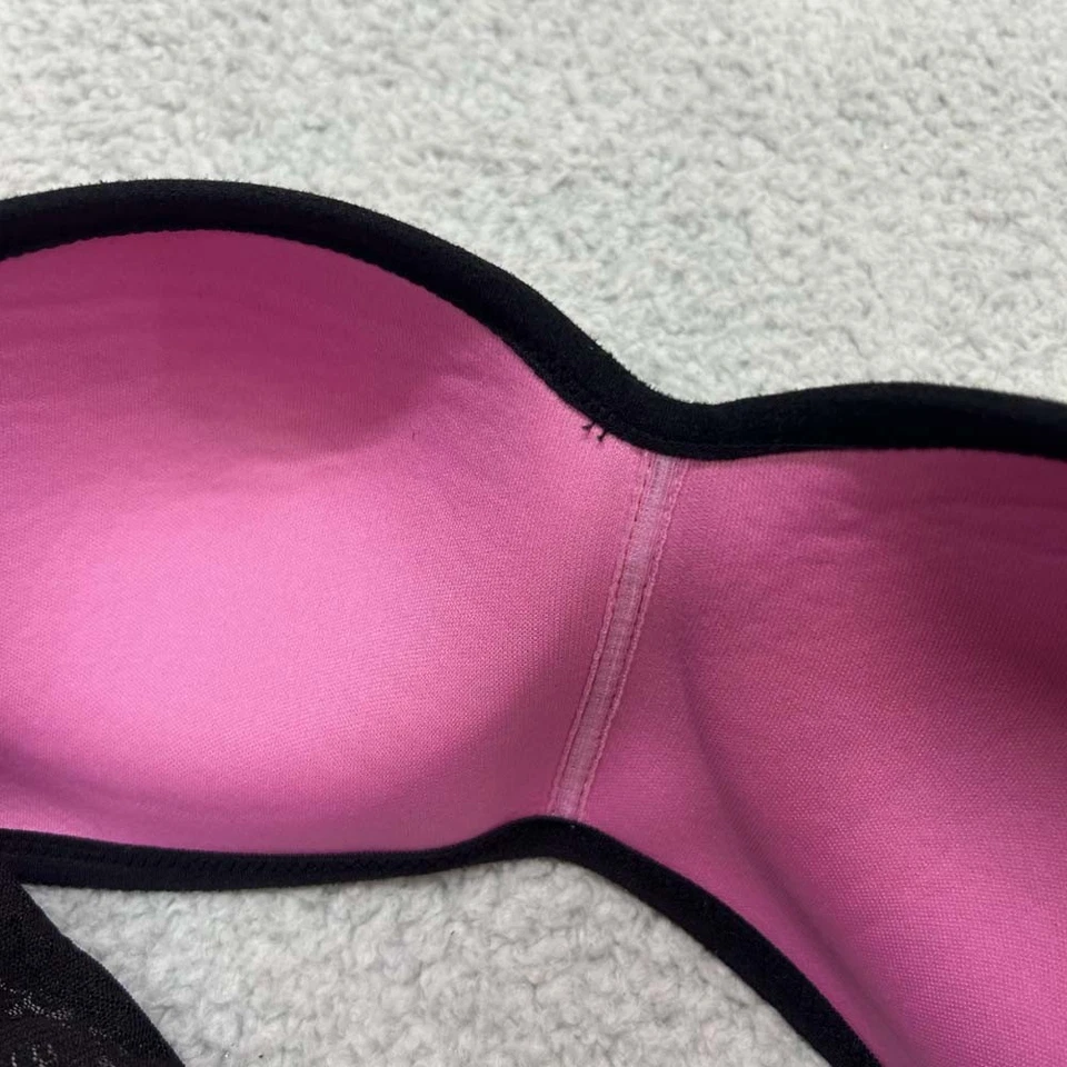 Sujetador rosa mediano bandeau sujetador encaje bandeau negro Foto 3 de 4