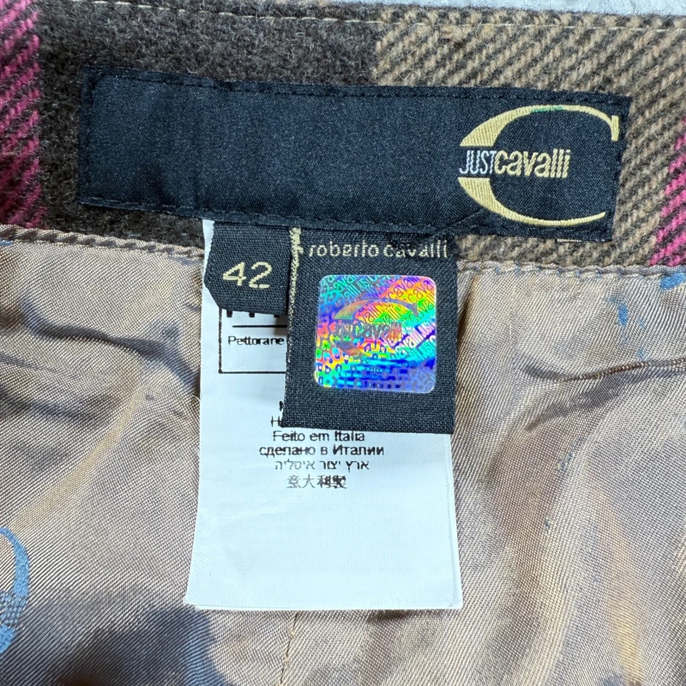 Just Cavalli Roberto Pants 42 Women's Plaid Wool Blend Bell Bottom Mod Retro Y2K - Image 3 of 4