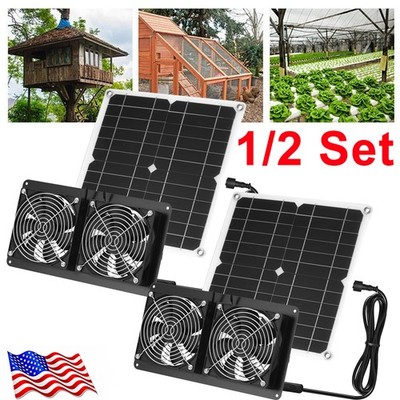 1/2 Set Solar Powered Fan 12V Solar Dual Exhaust Fan For Chicken Coop Greenhouse