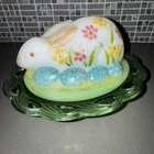 FENTON GLASS 2004 Covered Bunny Dish Spring Finery Bunny Box Easter Eggs