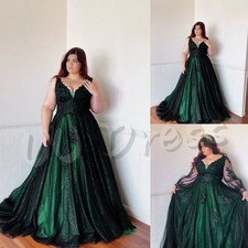 Plus Size Wedding Dresses V Neck Lace Glitter Black Green Gothic Bridal Gowns