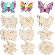 26PCS Wooden Butterflies Flowers Cutouts,Unfinished Wood Shapes for Crafts