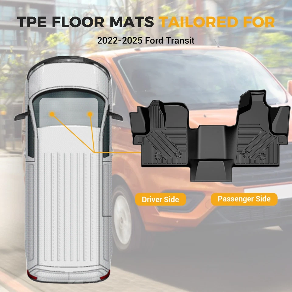 Floor Mat 1st Row Liner for 2022-2025 Ford Transit 150/250/350 TPE All Weather Foto 4 de 4