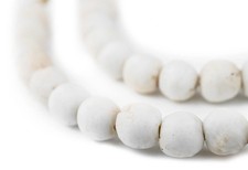 White Round Sandcast Beads 11mm Ghana African Glass Large Hole 26 Inch Strand