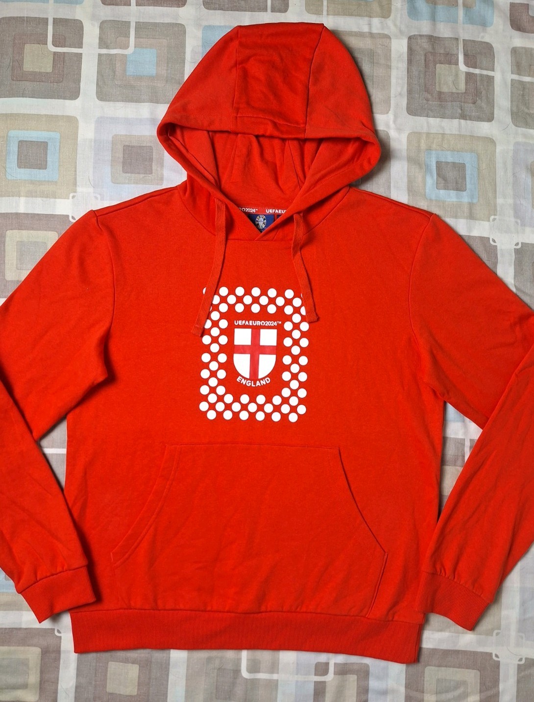 Mens UEFA Euro 2024 Red Pullover Hoodie - Size M