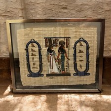 Authentic Hand Painted Egyptian Papyrus Art Goddess Isis Queen Nefertari Figures