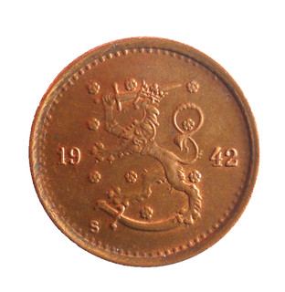 1942 FINLAND 50 PENNIA RARE WW2 ERA AU/UNC COIN Rare Type Lot #G3