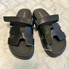 Top Moda Sz 7 Black Slides Sandals NWOT Flat Comfortable 