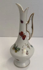 Vintage LENWILE ARDALT Japan Butterfly Ladybug 6.5" Pitcher BUD VASE Gold Trim