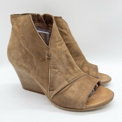 MIZ MOOZ Kimball Open Toe Stacked Wedge Heel Bootie In Bronze/Tan Leather Sz 40