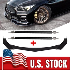 Front Bumper Lip Spoiler /Splitter Strut Rods Glossy Black For Infiniti Q50 G37