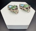 1928 JEWELRY Full Lead Crystal Green / Blue Clip On Earrings Silver Tone OOC/Tag — photo 6