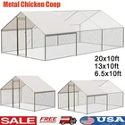20'x10' Walk-in Metal Chicken Coop Poultry Cage Pet House with Chicken Run Cover