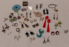 All Wearable Vintage Costume Jewelry Lot Clip Earrings Horse Bracelet Lapel Pins