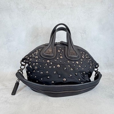 Givenchy Nightingale Black Nylon Leather Star Studded 2Way Bag Auth