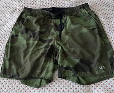 RCVA Camo Shorts Mens L Green Jogger Performance Athletic Camouflage Active 17"