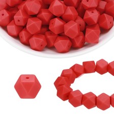 96Pcs Silicone Beads 14mm Hexagon Rubber Focal Beads Bulk, Scarlet