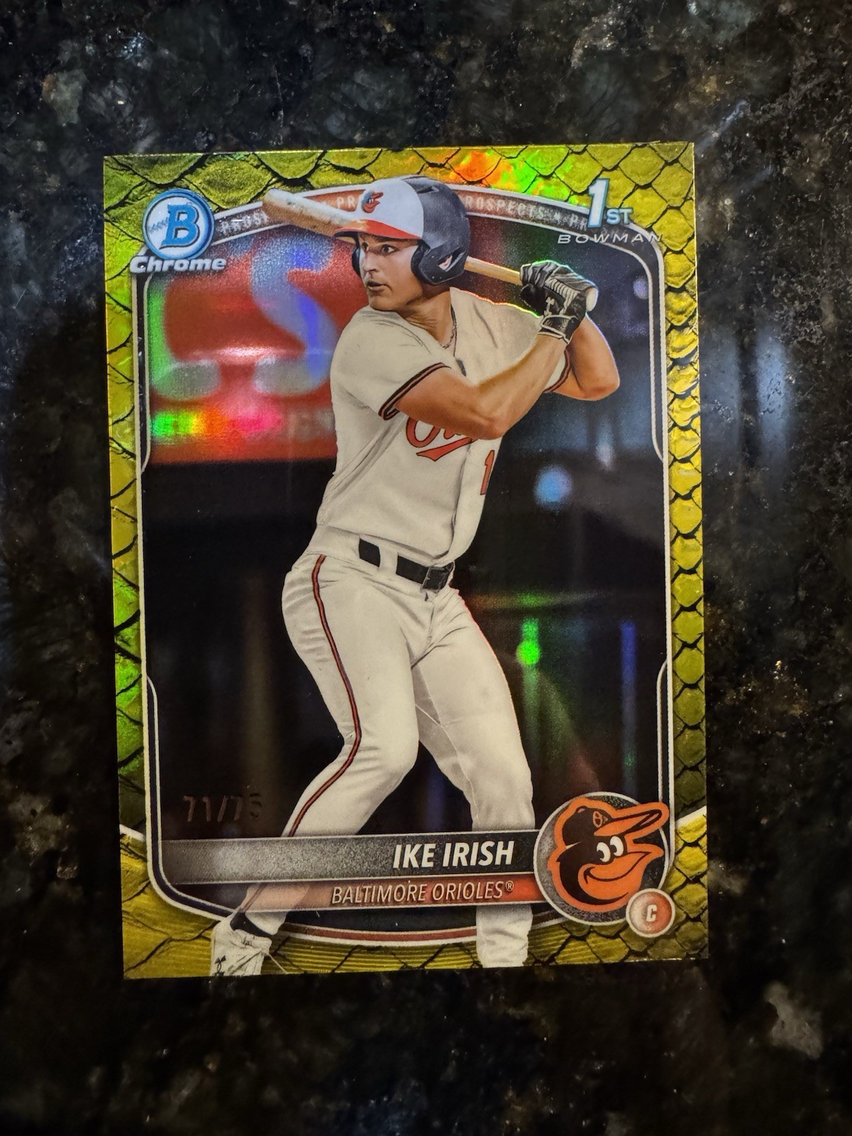 2025 Topps Bowman Draft Chrome Ike Irish #BDC-16 Yellow Reptilian 1ST 02/75 ZQ59