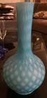 Vintage Fenton Blue Satin Diamond Quilted Art Glass Bud Vase Mid Century 10”