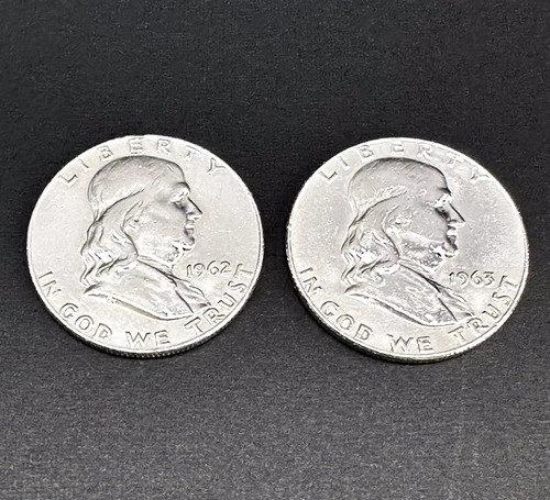 1962-D & 1963-D Franklin Half Dollar 2 Coin Lot 90% Silver - MS - Denver Mint