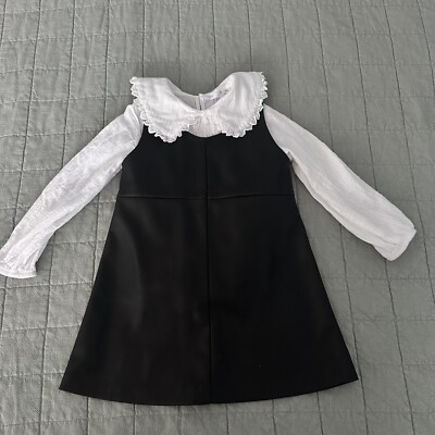 ZARA FAUX LEATHER PINAFORE DRESS & WIDE COLLAR BLOUSE 4T-5T | eBay