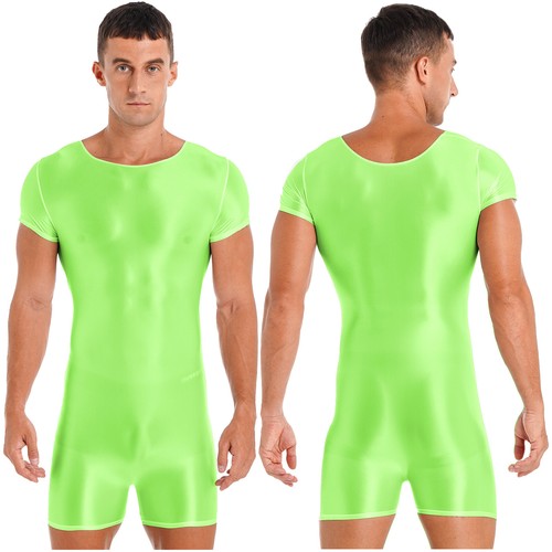 Mens Glossy Bodysuit Short Sleeve Boxer Jumpsuit Gym Sport Leotard Dance Unitard - Picture 74 of 114