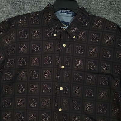 VTG Salty Dog Gant Shirt Mens XLT Green Blue Paisley Geometric Long Sleeve 90s
