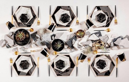 Harlow & Grey Goddess Marble with Gold Trim Small Paper Plates Disposable 24 set - Picture 3 of 5