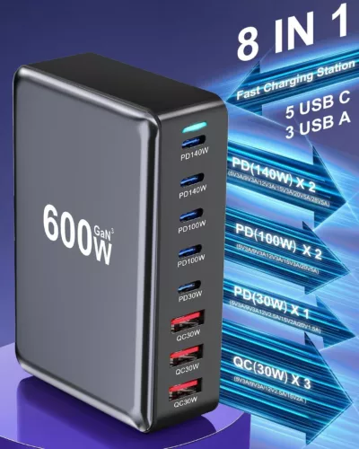 600W GaN Fast Charging Station β USB-C PD Desktop Charger for iPhone & Laptops - Picture 2 of 8