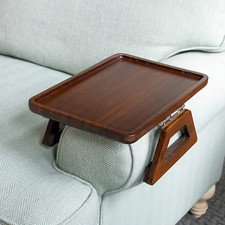 Mesa con brazo de sofá con bandeja de bambú para el hogar, mesa de sofá con clip en bandeja para sofás. Sofá A