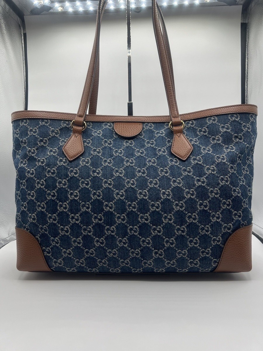 NWT Gucci 631685 GG Denim Canvas OPHIDIA Shoulder Bag Tote