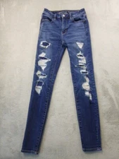 American Eagle Super High Rise Jegging Size 0 Dark Blue Wash Distressed Stretch