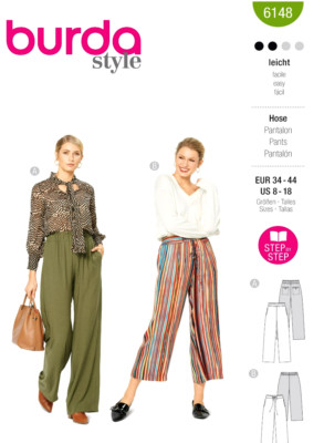 Burda 6148 Misses Pants / Trousers  Sewing Pattern Sizes 8-18  (2 Styles) New!