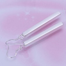 Women Fashion Jewelry 925 Sterling Solid Silver Bar Hook Dangle Drop Earrings