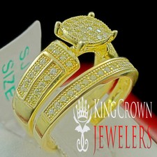 LADIES WOMEN REAL STERLING SILVER 14K YELLOW GOLD FINISH BRIDAL RINGS COMBO SET