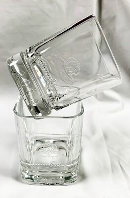 2 Crown Royal Whiskey Glasses 2000 Embossed Base 8 OZ