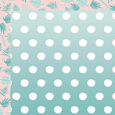 Dear Lizzy Happy Place Bermuda SCRAPBOOK PAPER,  Blue Green Polka Dot Leaf/ 3