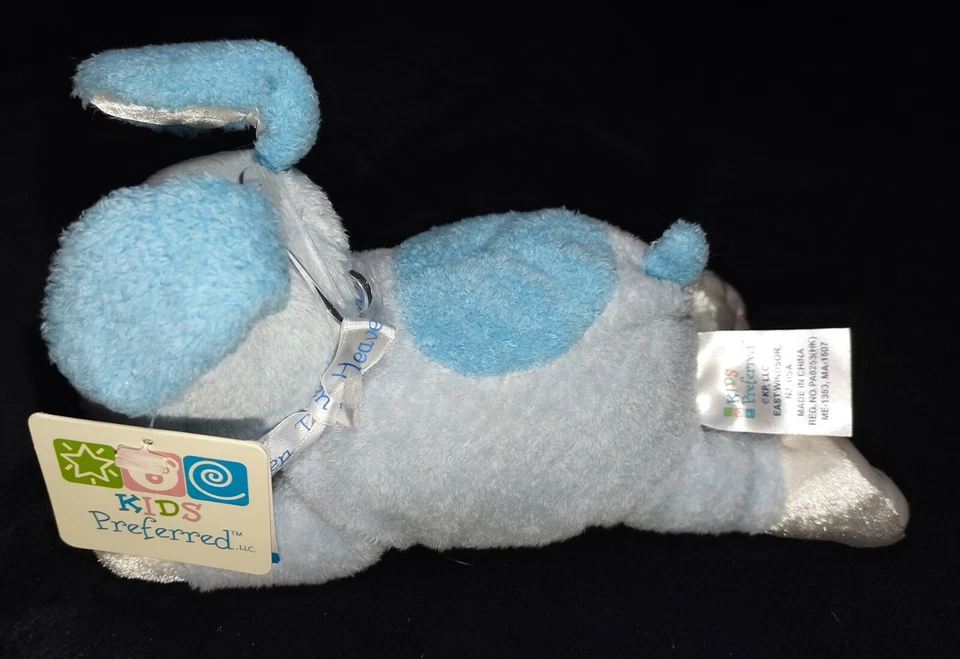 NWT 9" Plush Kids Preferred Blue Puppy Dog Rattle Toy Thank Heaven 2004 Satin - Image 3 of 4