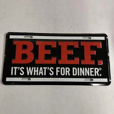 BEEF It's What's For Dinner METAL License Plate - Red Raised Letters EAT BEEF