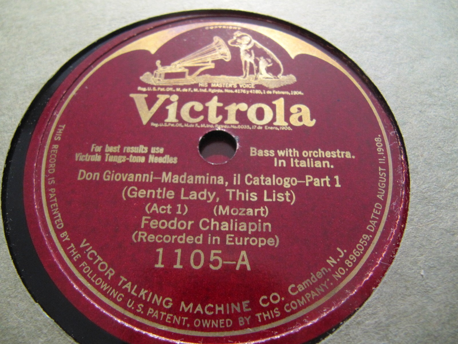 1923 FEODOR CHALIAPIN Russian Mozart Don GIOVANNI Madamina CATALOG ARIA VIC  1105 | eBay